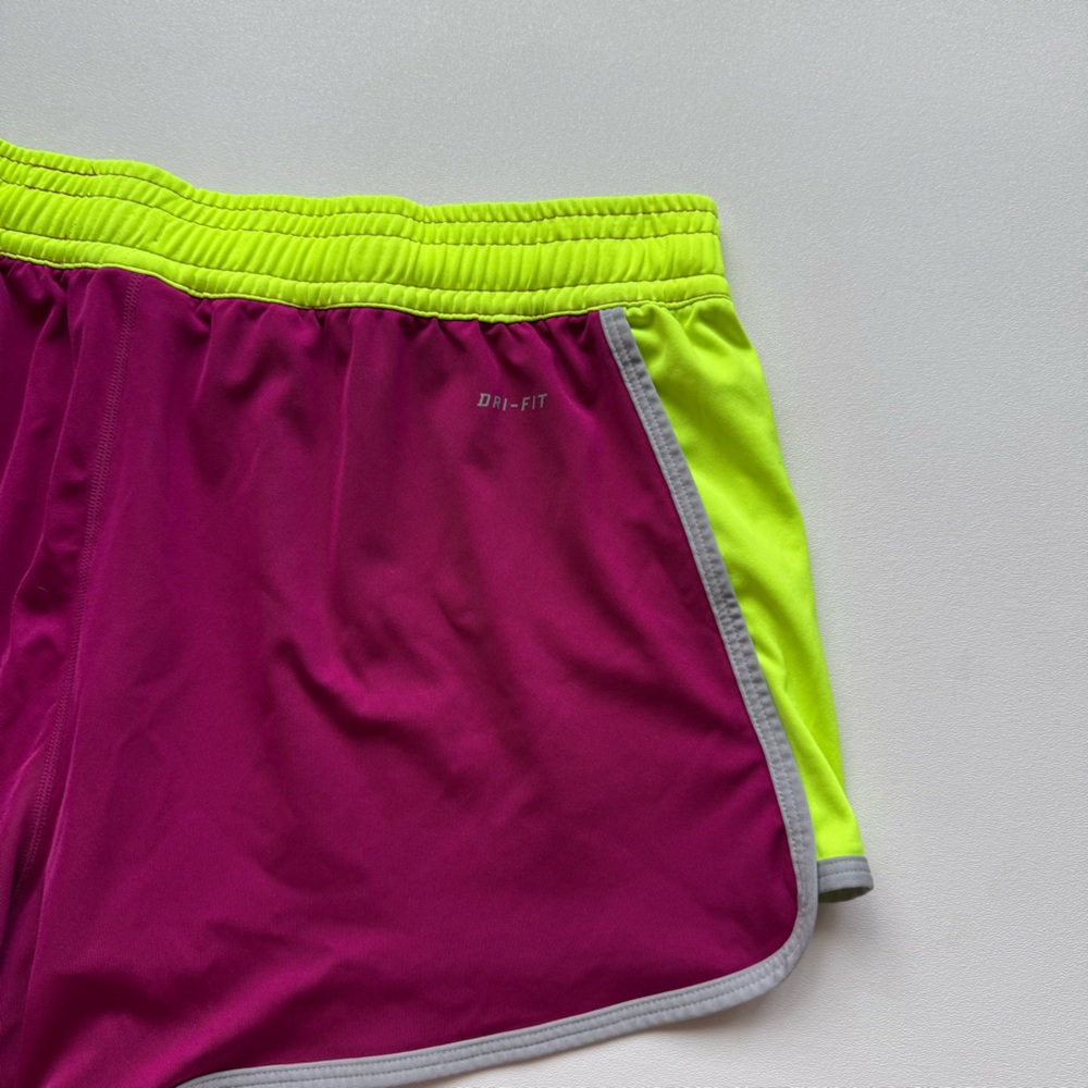 Nike Dri Fit Purple Fluorescent Yellow Running Shorts Womens Size Large - Picture 6 of 9